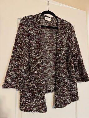 Alfred Dunner Open-Front Marled Cardigan in Black, White & Burgundy
